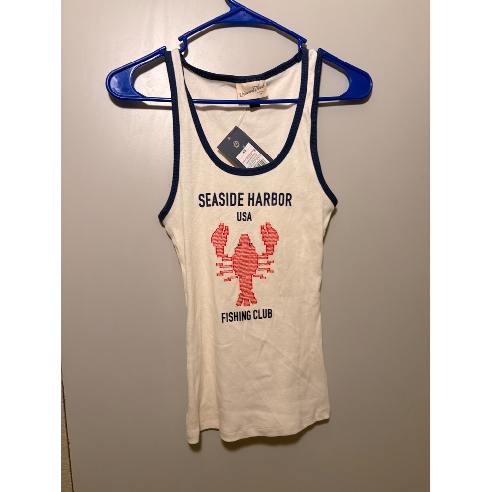 Universal Thread Seaside Harbor Lobster Ringer Tank Top Cream Navy Blue XS NWT
